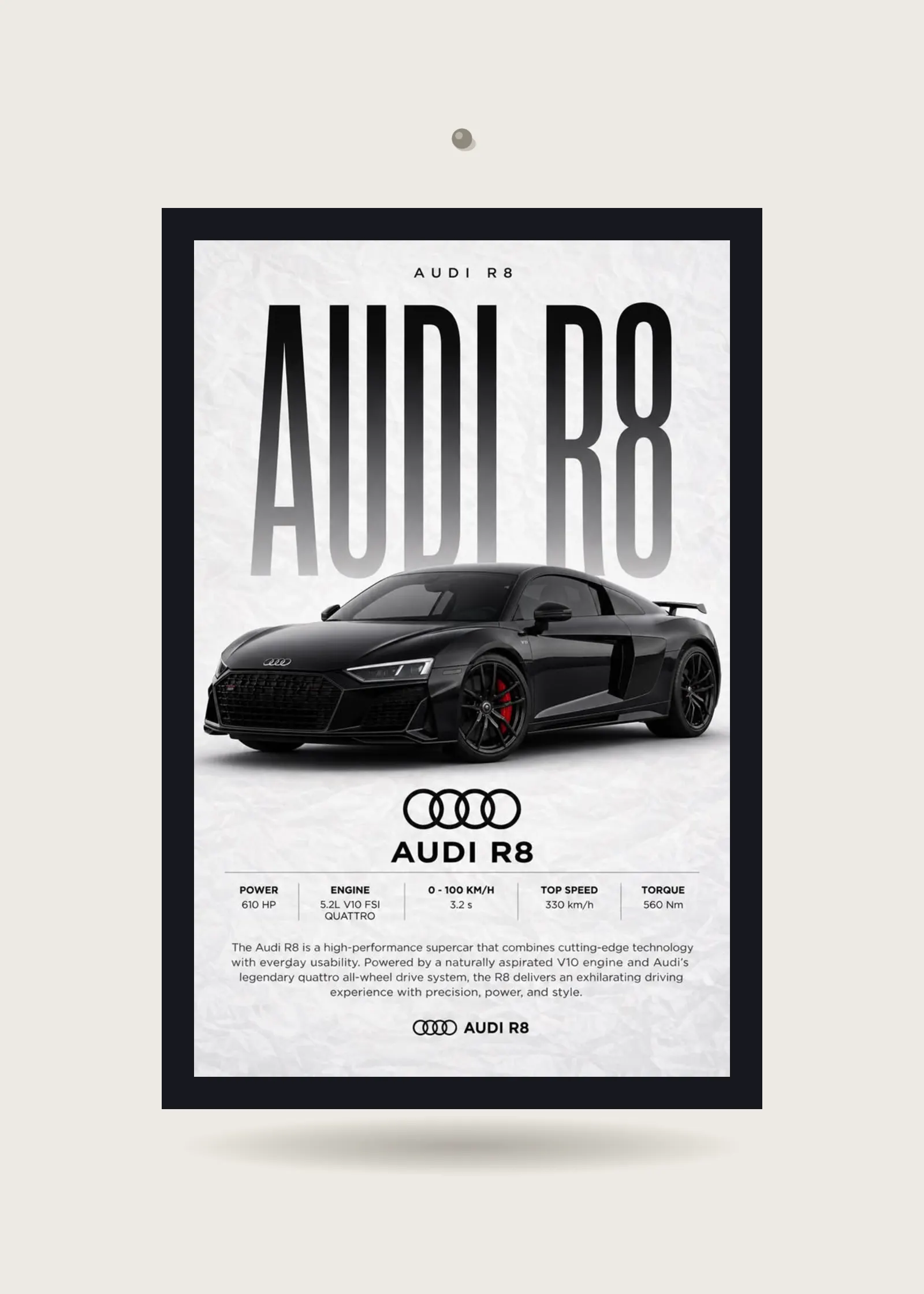 Audi R8 Supercar Specs — Acrylic · Black