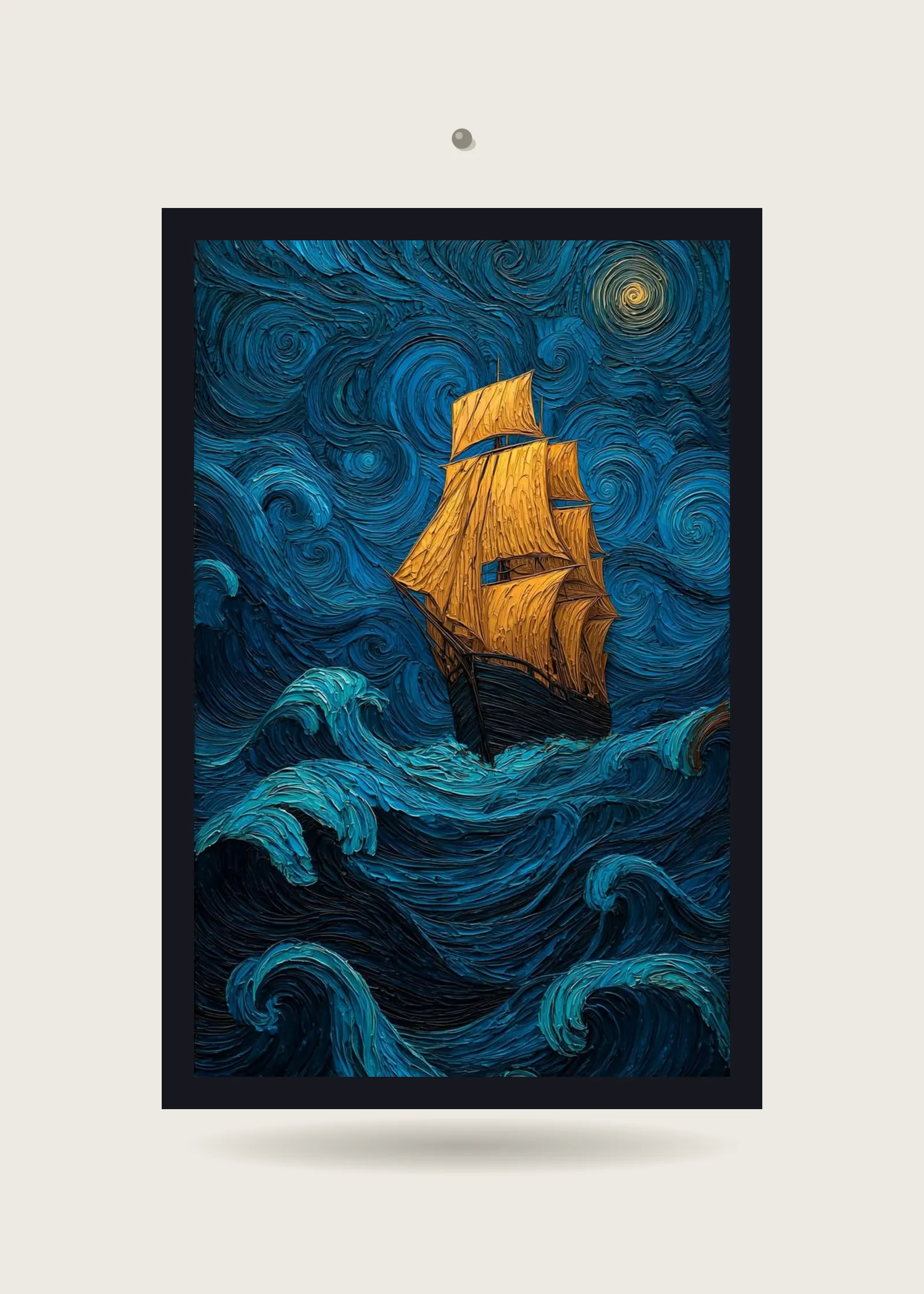 Golden Ship in Starry Waves — Acrylic · Black