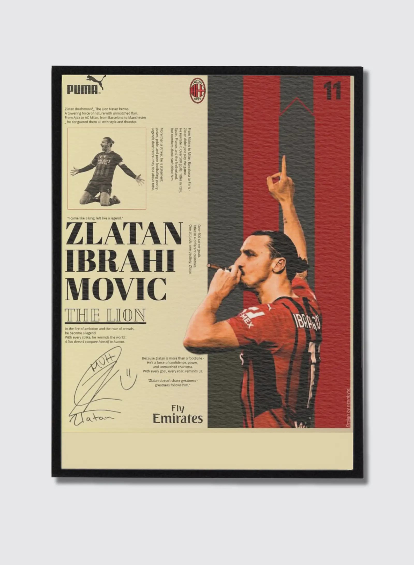 Zlatan Ibrahimović - The Lion — Bold magazine-style editorial print celebrating Zlatan Ibrahimović's fearless legacy and iconic swagger. A high-impact centerpiece for modern home offices, man caves, and executive spaces., framed poster